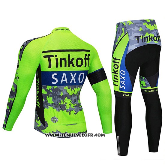 2020 Maillot Ciclismo Tinkoff Saxo Bank Vert Camouflage Manches Longues et Cuissard